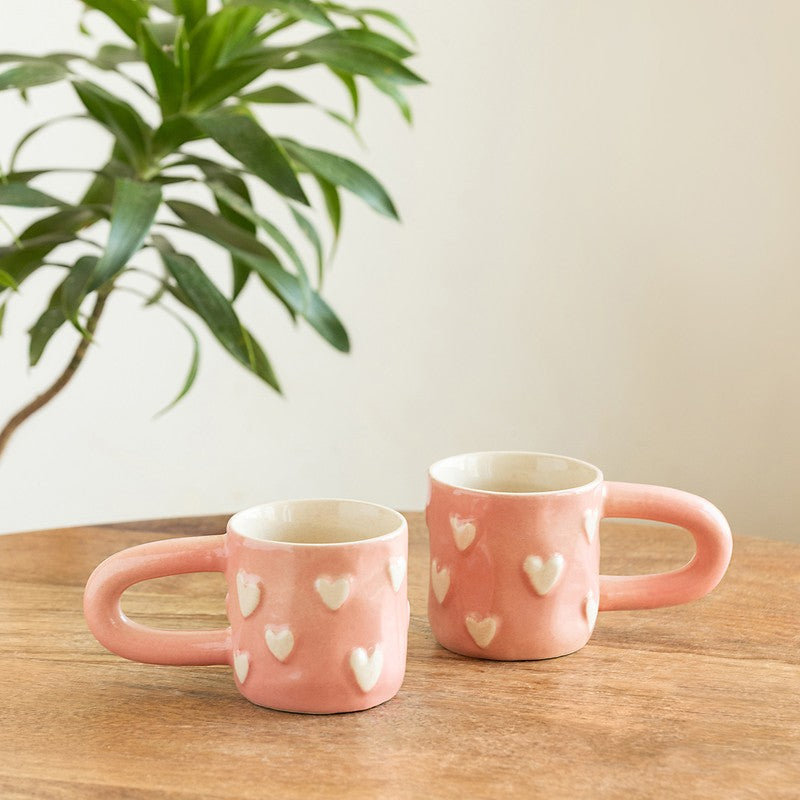 Heart Ceramic Coffee Mug (260 mL Each) - Set Of Two
