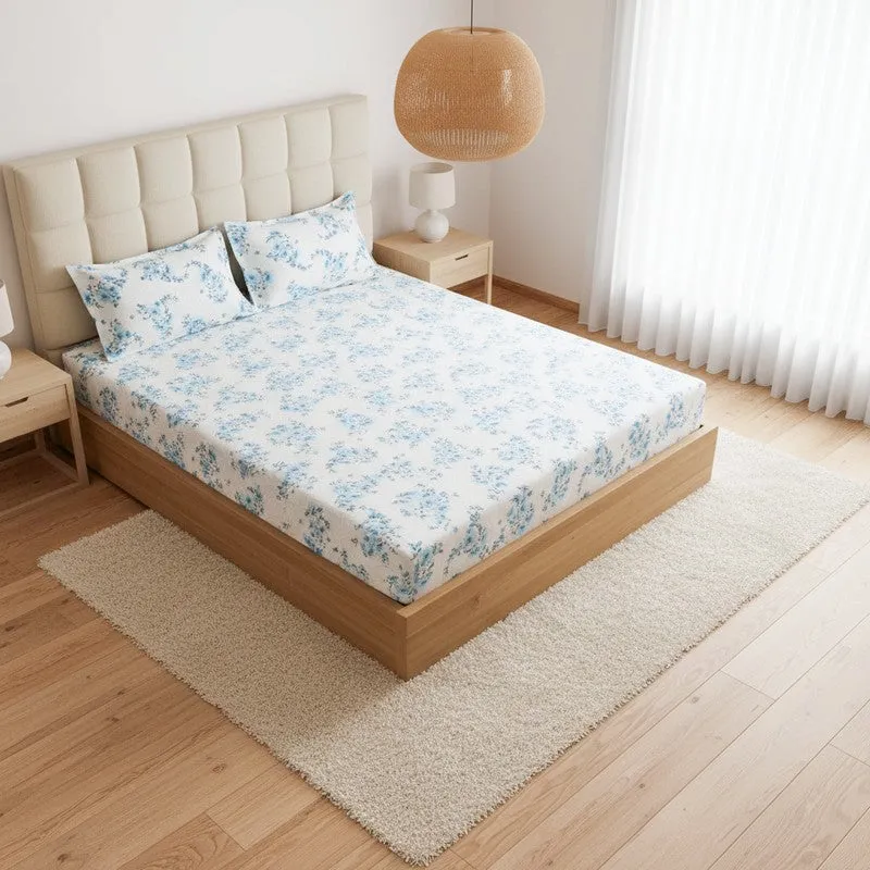 Coquette Floral Cotton Bedsheet (Blue) - 180 TC media 1