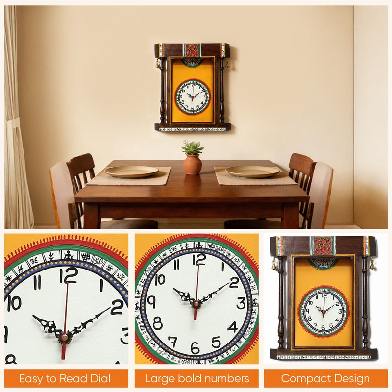 Inba Handcrafted Warli Wall Clock - Yellow media 7