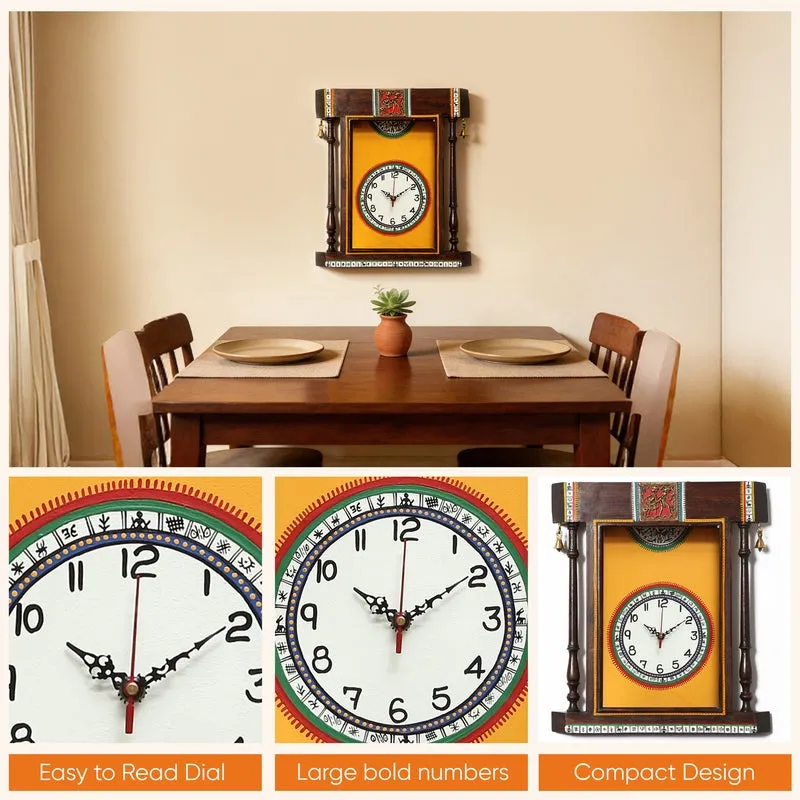 Inba Handcrafted Warli Wall Clock - Yellow media 7