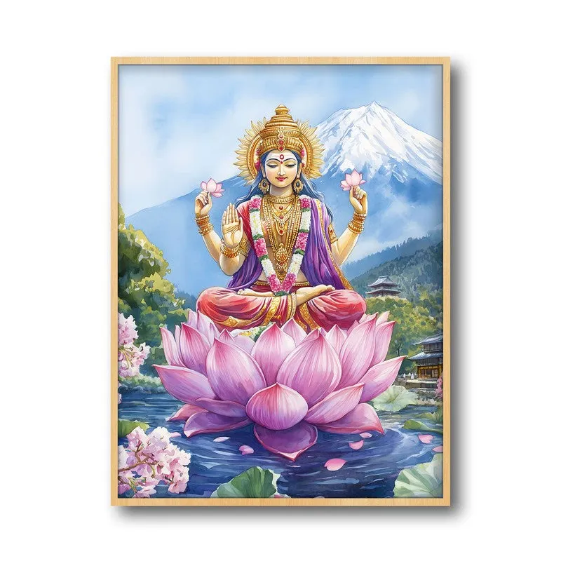 Shree Radhe Shyam Spiritual Archival Paper Wall Painting - Natural Brown Frame media 5