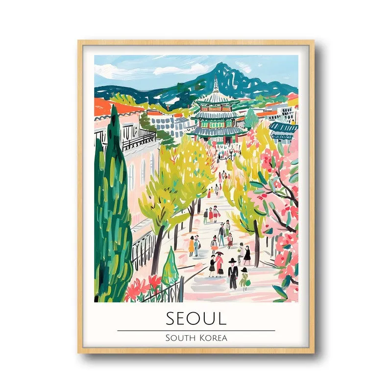 Vintage Seoul Framed Canvas Archival Canvas Wall Painting - Natural Brown Frame media 5