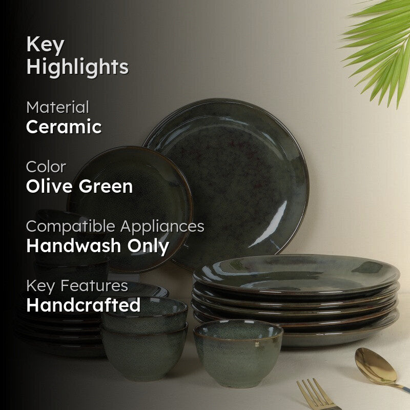 Regal Feast Ceramic Dinner Set (Olive Green) - 18 Piece Set media 2