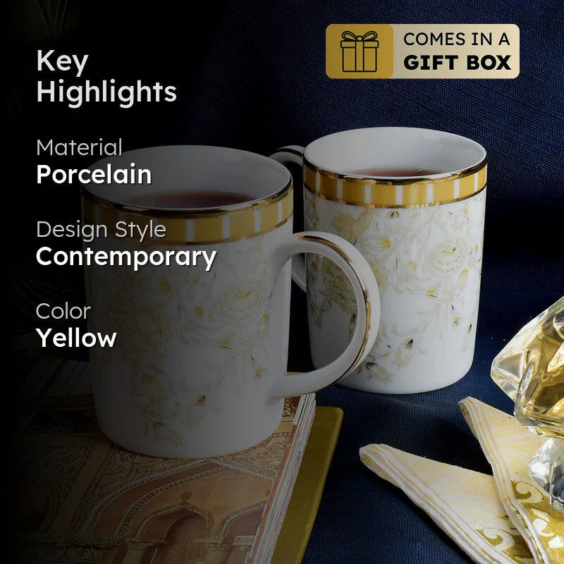 Gilded Iris Slim 24k Gold Brushed Porcelain Coffee Mug(280 mL Each/Gold) - Set Of Two media 2