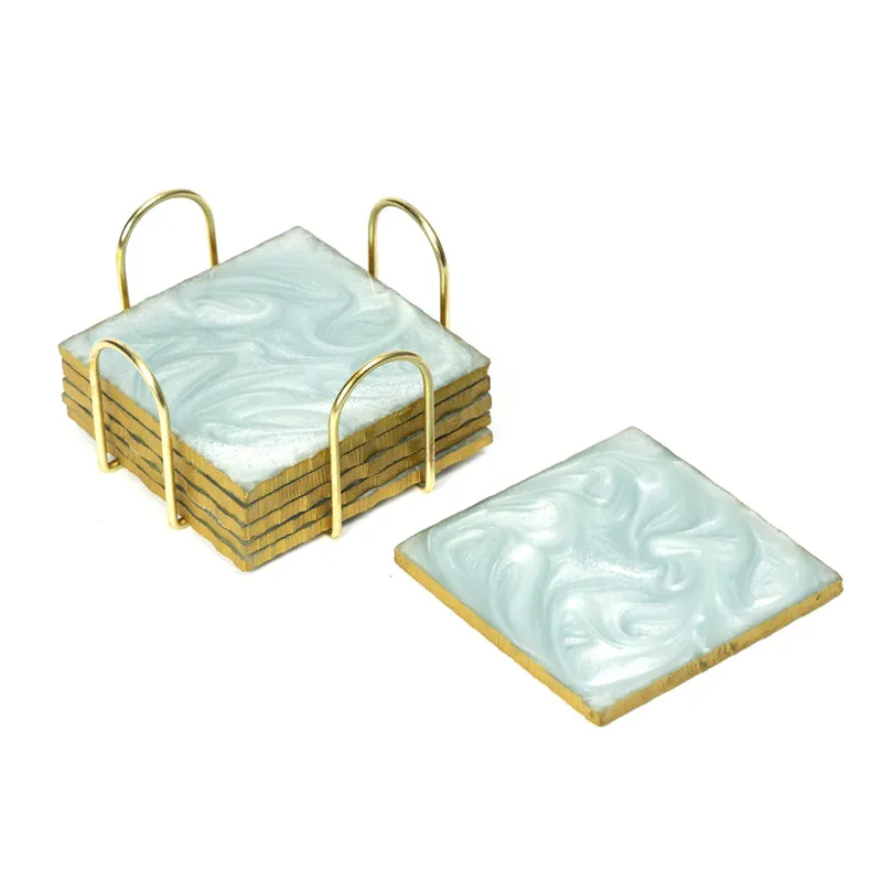 Nuxa Resin Coaster With Stand (Aqua) - Seven Piece Set media 5