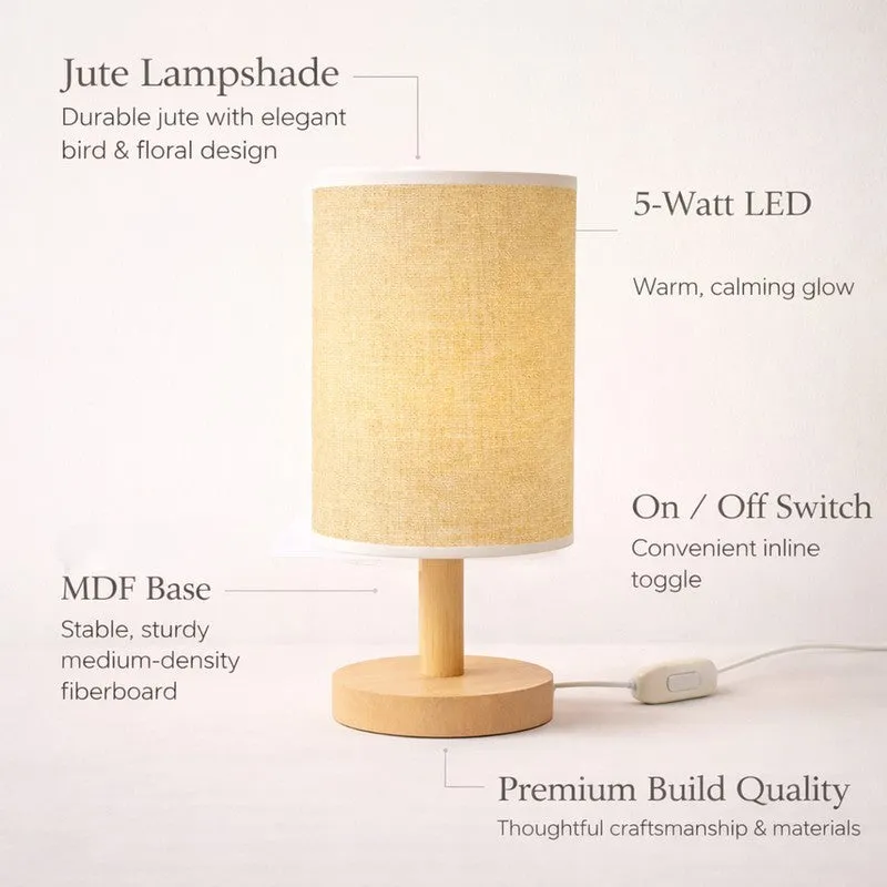 Natural Grain Jute Wooden Table Lamp - Beige media 8