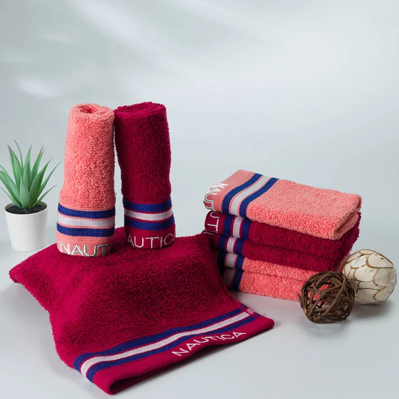 Nautica Dove Down Cotton Face Towel (Coral & Burgundy) - Set Of Eight media 1