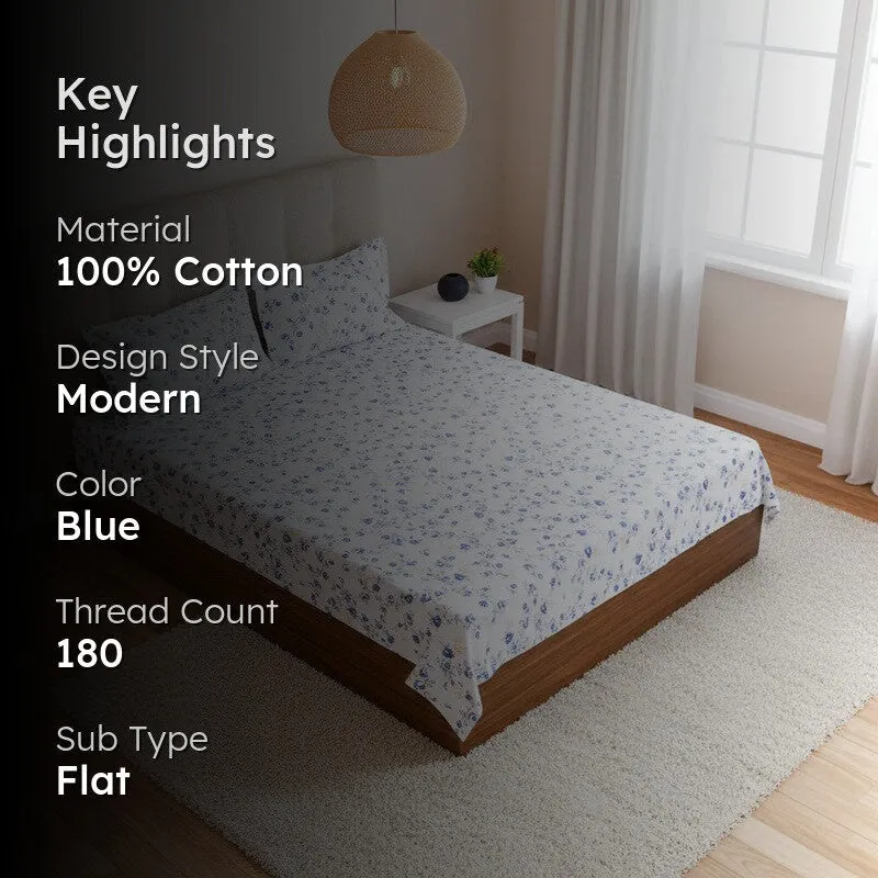 Ramisa Floral Cotton Bedsheet (Blue) - 180 TC media 2