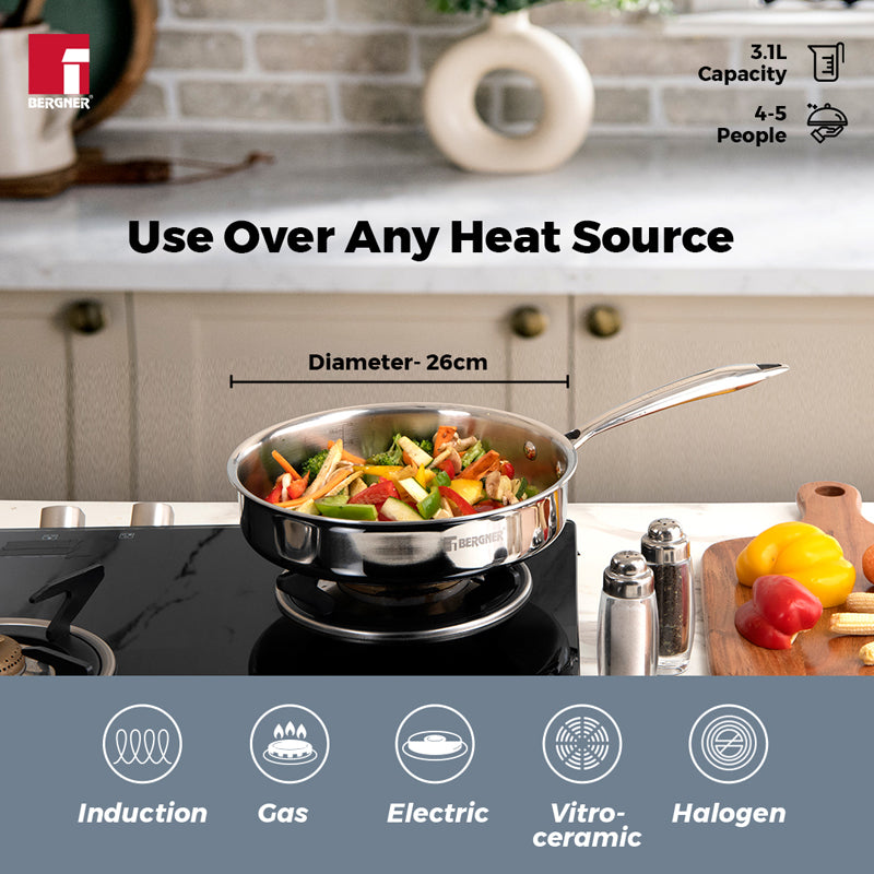 Bergner Argent Triply Sautepan With Lid - 3100 ML media 7