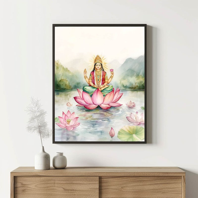 Vishnupriya Spiritual Archival Paper Wall Painting With Frame - Black