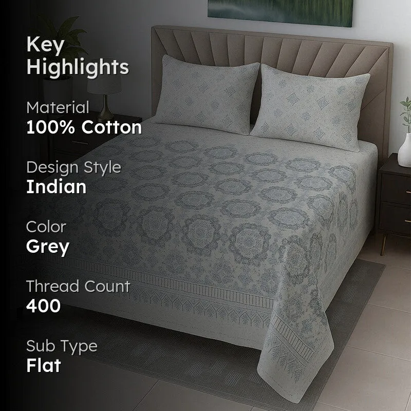 Nooraya Cotton Bedsheets (Grey) - 400 TC media 2