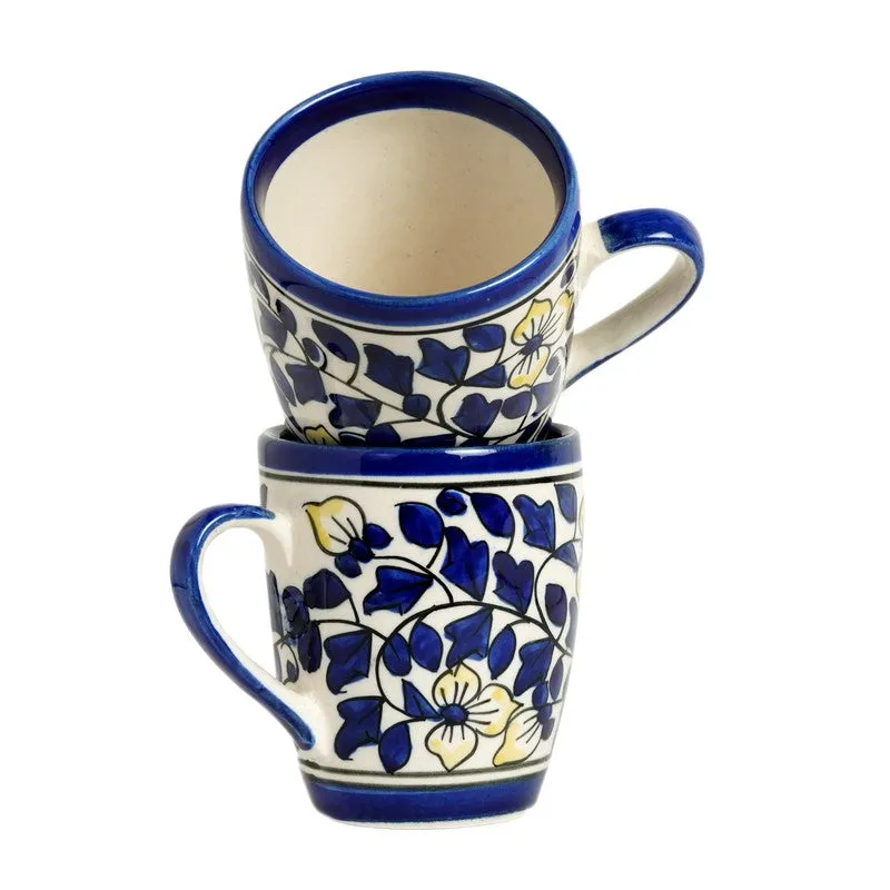 Floral Ceramic Coffee Mug (300 mL Each,Blue) - Set Of Two media 4