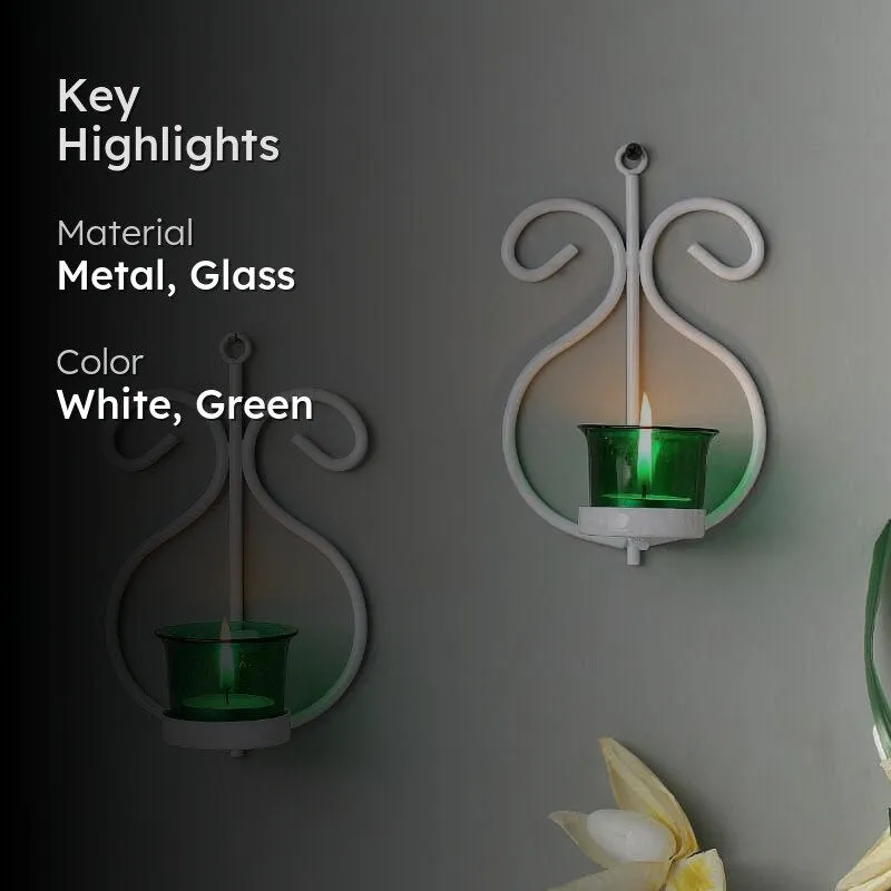 Seina White Frame Sconce Candle Holder (Green) - Set Of Two media 2