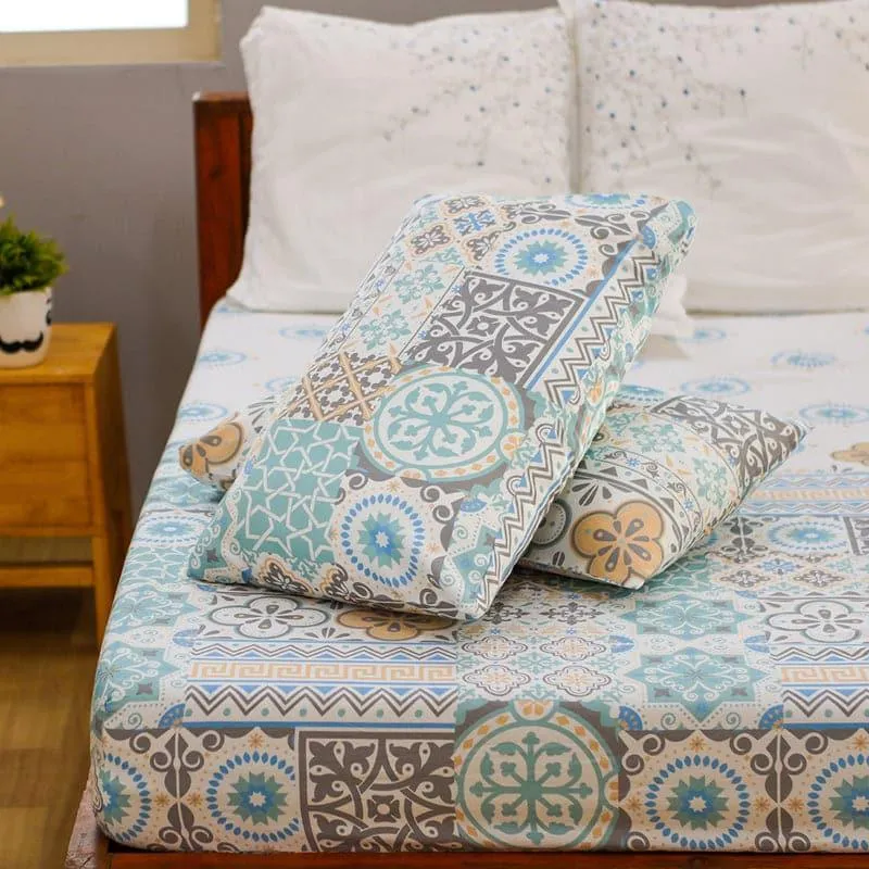 Morocco Muse Cotton Bedsheet (Aqua) - 254 TC media 5