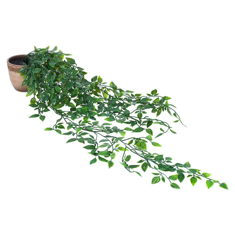 Artificial Leafy Green Hanging Plant With Black Plastic Pot (Set Of Two) - 3 Feet media 5