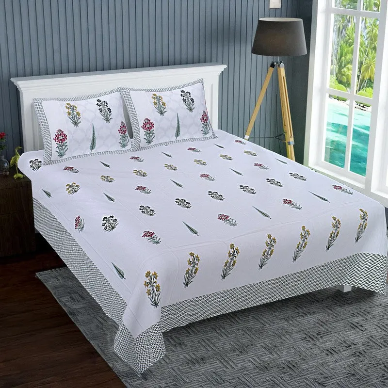 WhiteBloom Handblock Printed Cotton Bedsheet (Purple) - 400 TC media 1