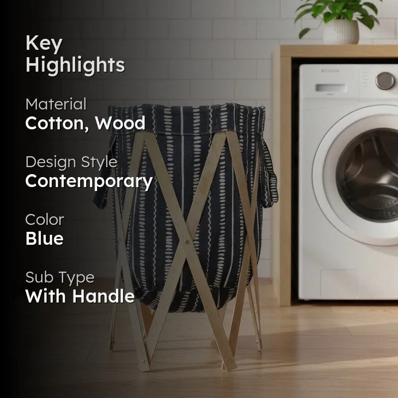 Wash Aura (Cotton,Wood) Laundry Basket - Blue media 2