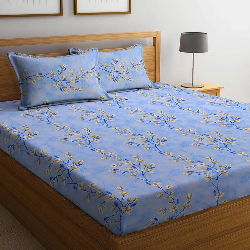 Bethany Blue Cotton Bedsheet - 400 TC media 1
