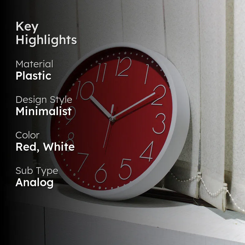 Tynox Analog Wall Clock - Red, White media 2