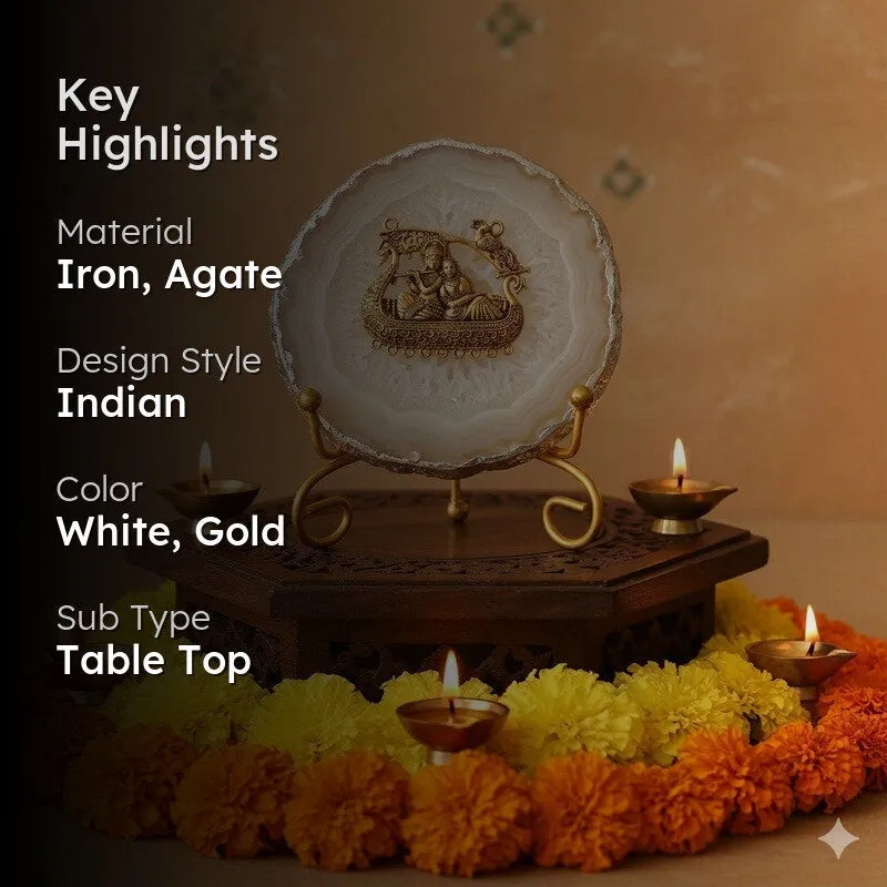 Radhe Krishna Bliss Agate Showpiece With Stand - White media 2
