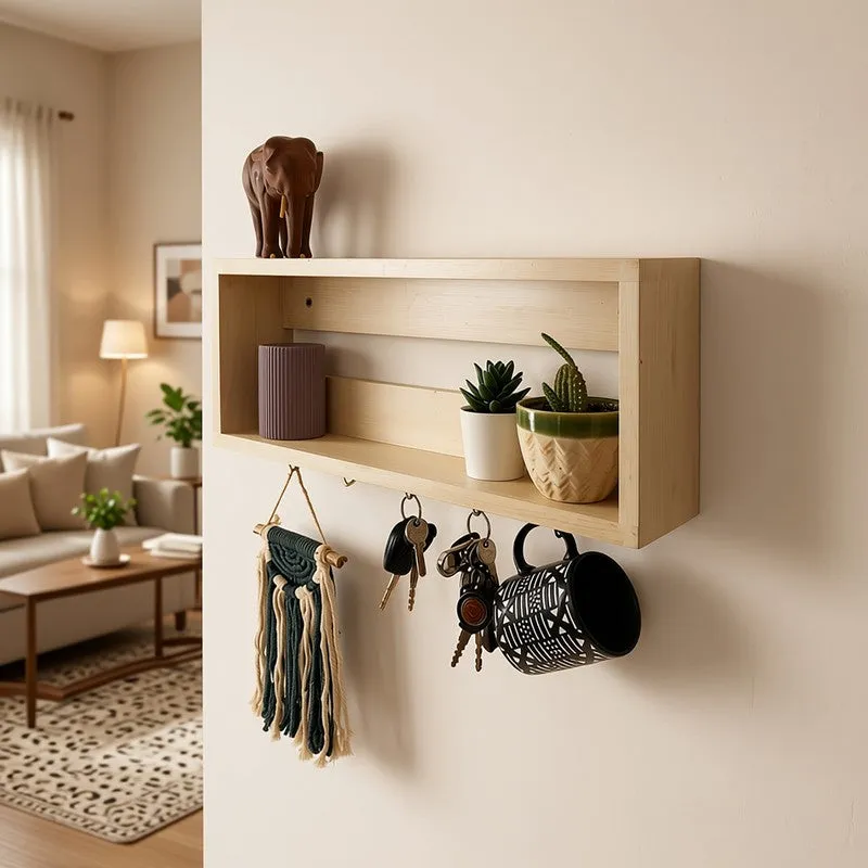 Kaiiro Wooden Wall Shelf Organiser with Key Holders media 3