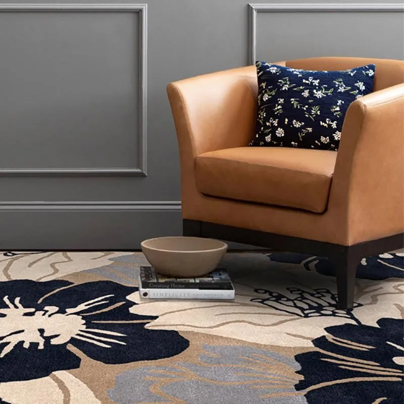 Anrion Hand Tufted Floral Wool & Nylon Carpet - Navy Blue media 8