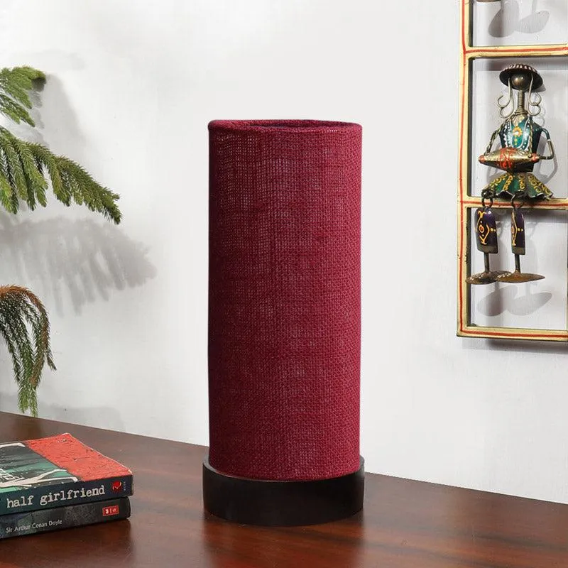 Mirza Tower Wooden Table Lamp With Jute Shade - Maroon,Brown media 3