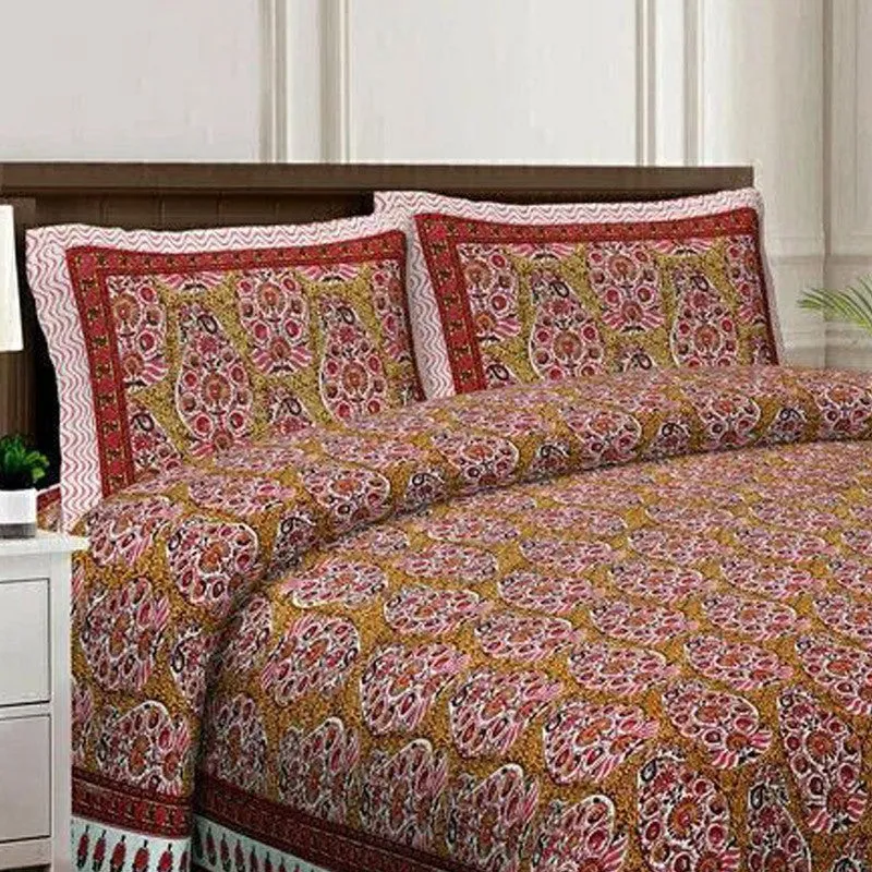 Floray Cotton Bedsheet (Maroon,White) - 240 TC media 4