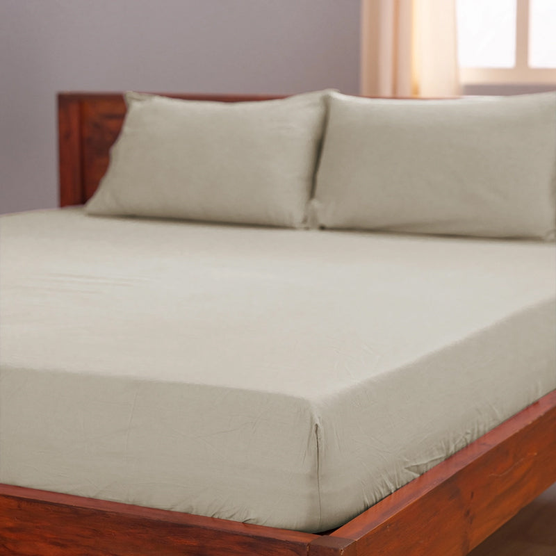 Maison Fitted Solid Cotton Bedsheet (Beige) - 400 TC media 7