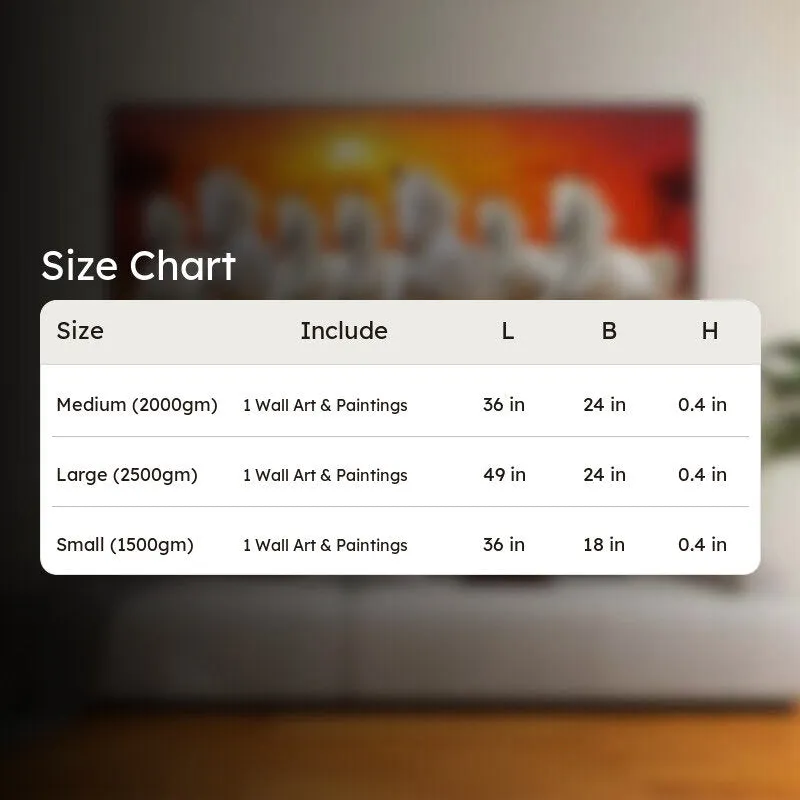 Size chart graphic for the framed canvas wall painting