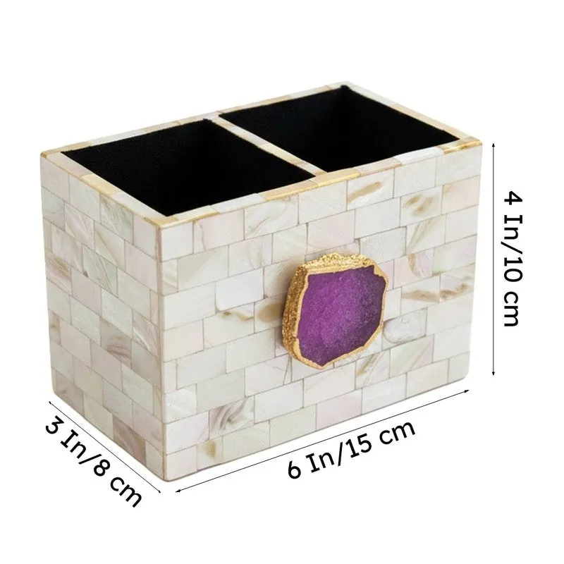 Suzzaine Handcrafted Mother Of Pearl & Agate Cutlery Holder - Pink & Beige media 6