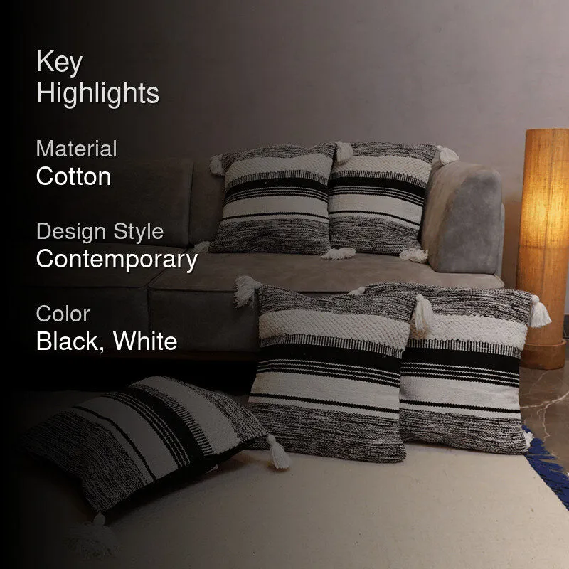Striped Plush Tufted Cushion Cover ((Black & White)) - Set Of Five media 2