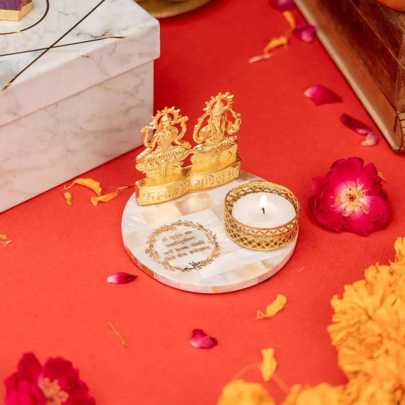 Laxmi Ganesha Mother Of Pearl Tealight Candle Holder media 3