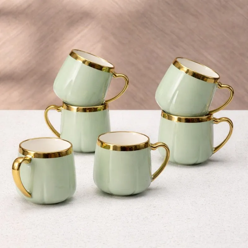 Cupino Porcelain Tea Cup (220 mL Each,Green) - Set Of Six media 1