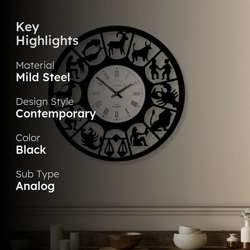 Zodiac Steel Analog Wall Clock - Black media 2