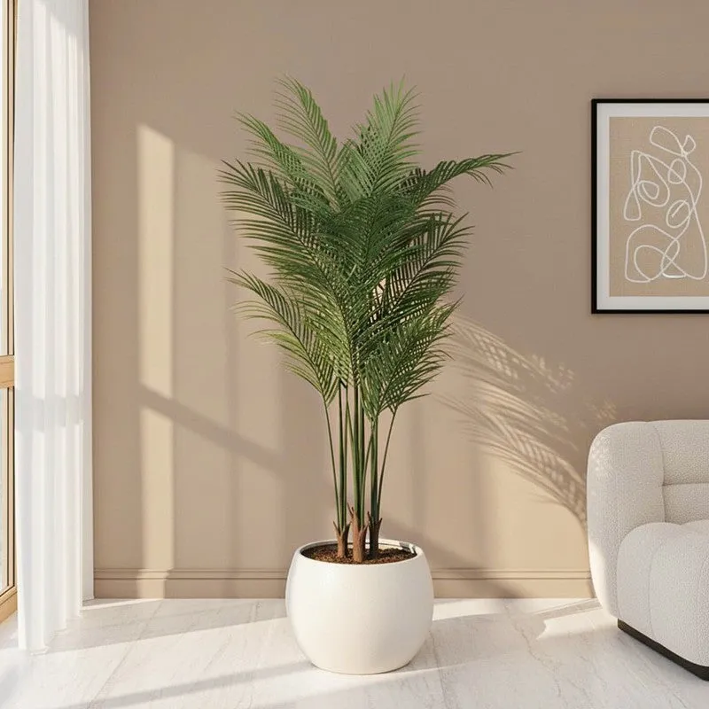 Faux Lush Areca Palm Plant With Black Plastic Pots - 5 Feet media 1
