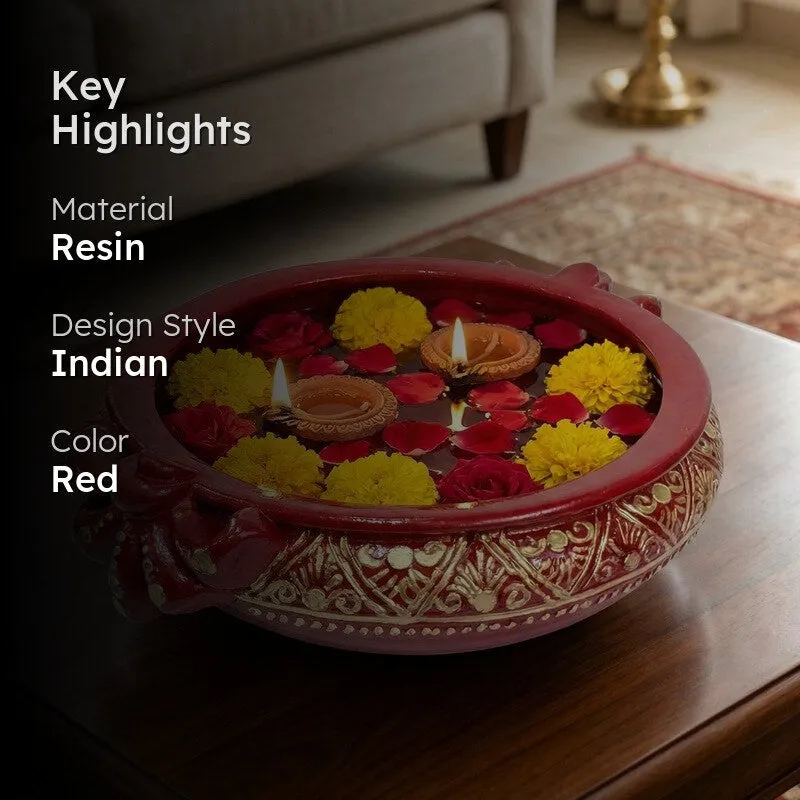 Red Floral Resin Urli media 2