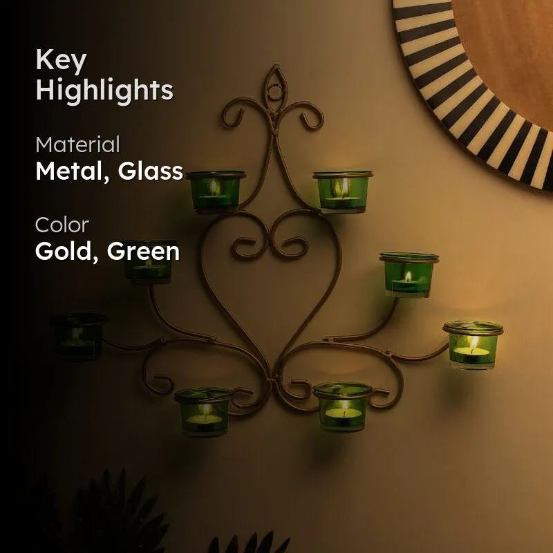 Floral Gold Frame Candle Holder - Green media 2