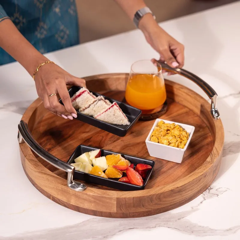 ArtisanTouch Wood Serving Tray - Brown,Silver media 4