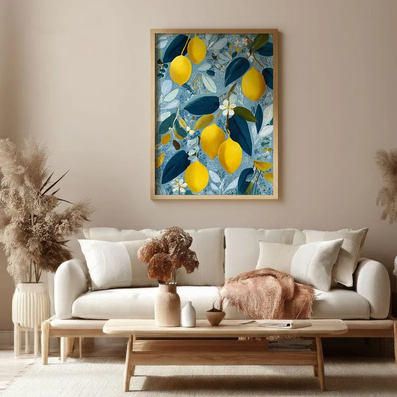 Zestara Lemon Branch Canvas Wall Painting With Brown Frame media 4