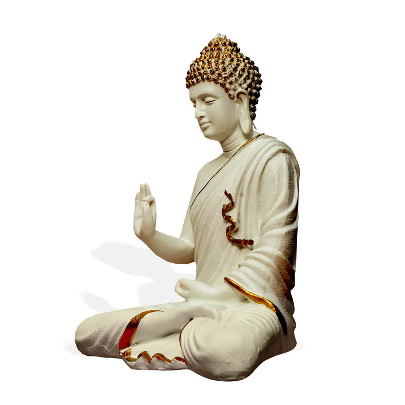 Buddha Charitha Showpiece - White & Gold media 6