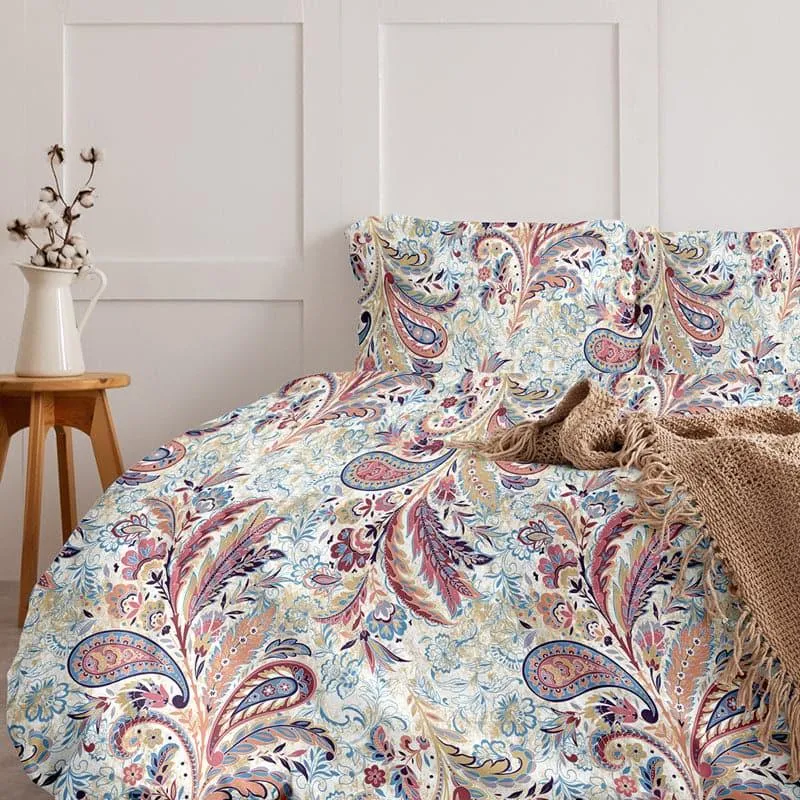 Duna Boheme Floral Cotton Bedsheet (Red) - 254 TC media 5
