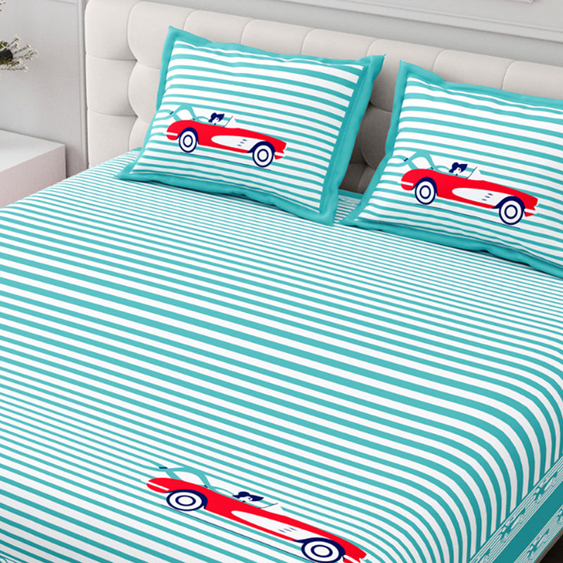 Illusion Stripey Race Cotton Bedsheet (Turquoise) - 200 TC media 4