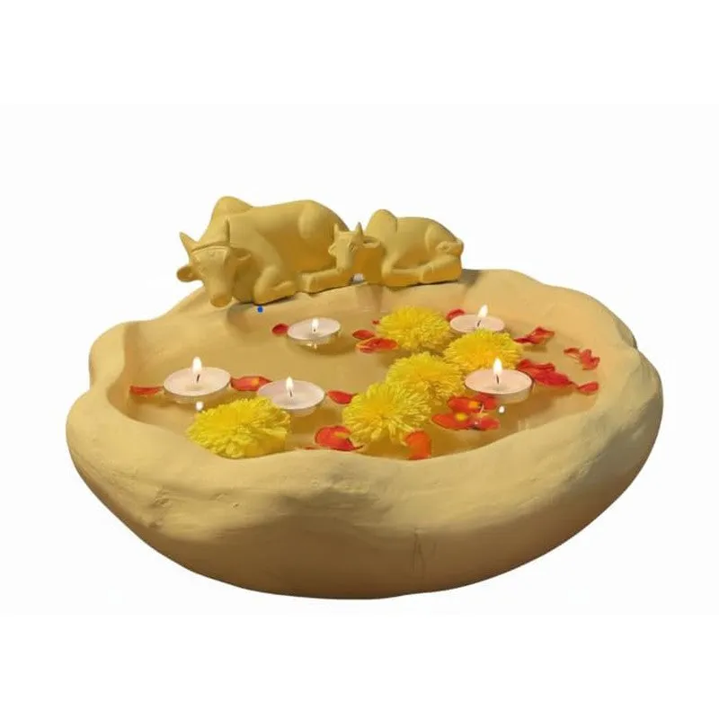 Sacred Cow and Calf Design Resin Urli media 3