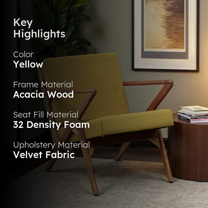Metrona Acacia Wood Accent Chair - Yellow media 2