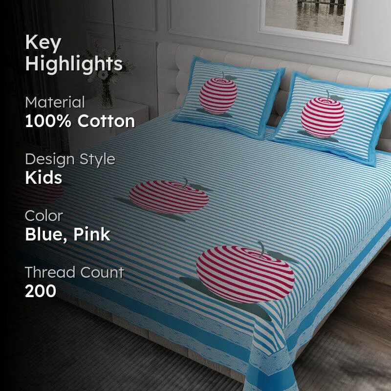 Illusion Stripey Cherry Cotton Bedsheet (Blue) - 200 TC media 2