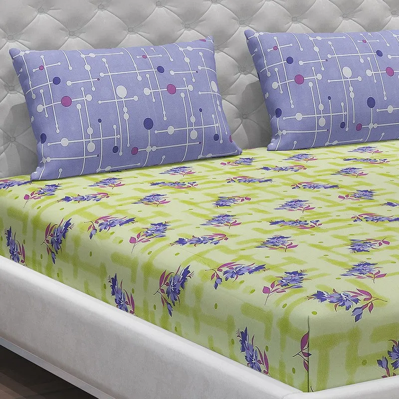 Monte Carlo Bloom Bliss Cotton Bedsheet (Green,Purple) - 104 TC media 5