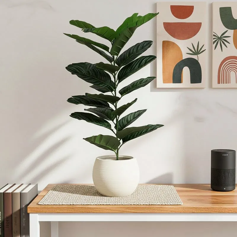 Edira Artificial Dieffenbachia Plant With Black Plastic Pot - 2.6 Feet media 1