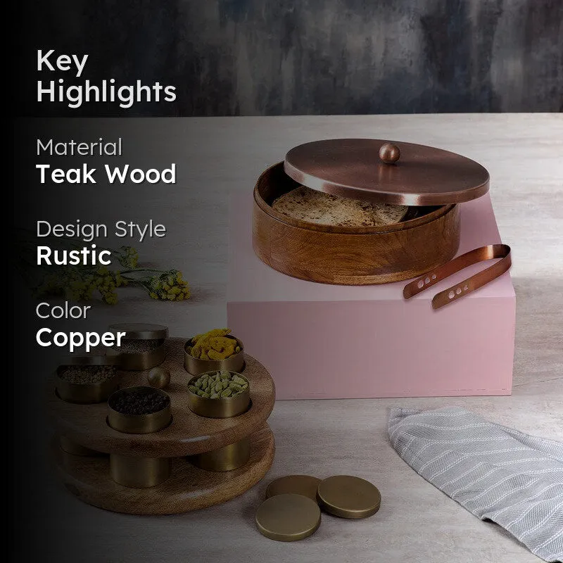 Elantra Teak Wood Round Masala Box - Three Piece Set media 2