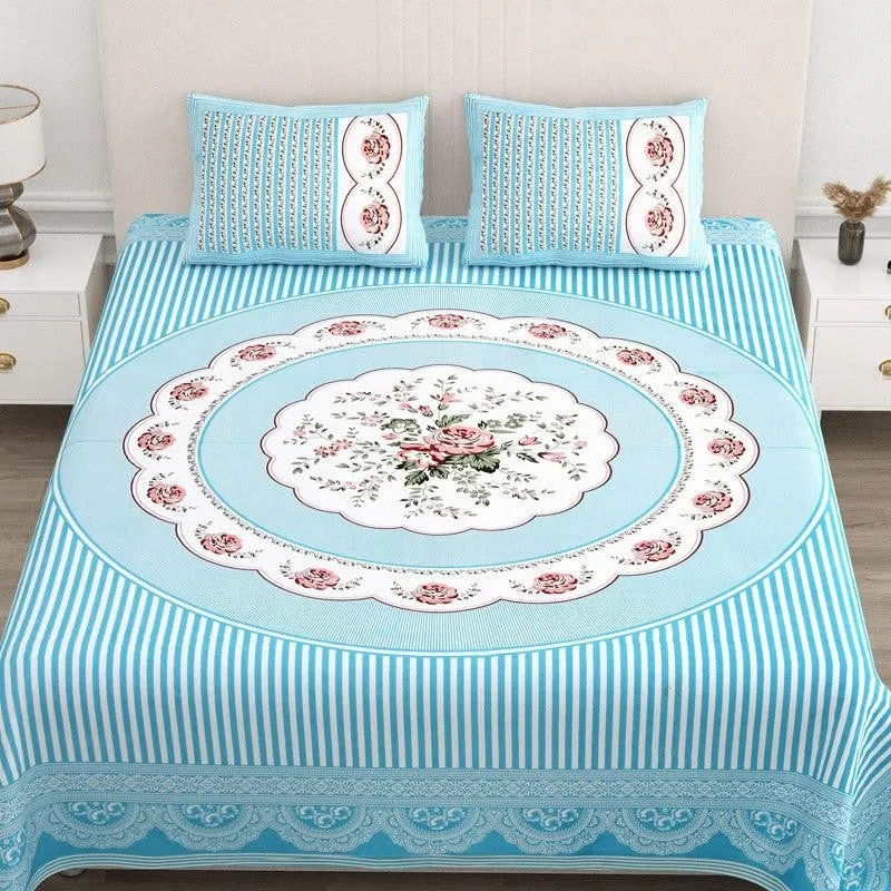 Magnus Floral Cotton Bedsheet (Blue) - 180 TC media 3
